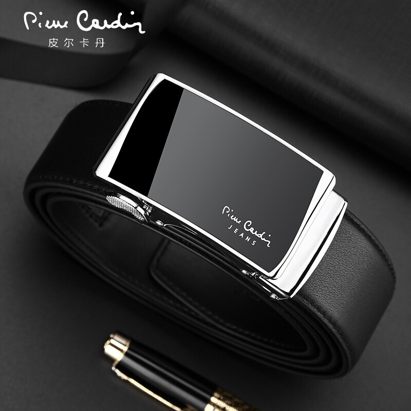 Pierre Cardin automatic buckle belt men's business trouser belt cowhide youth simple belt men's j7a827z-051100a black 125cm (men's gift)
