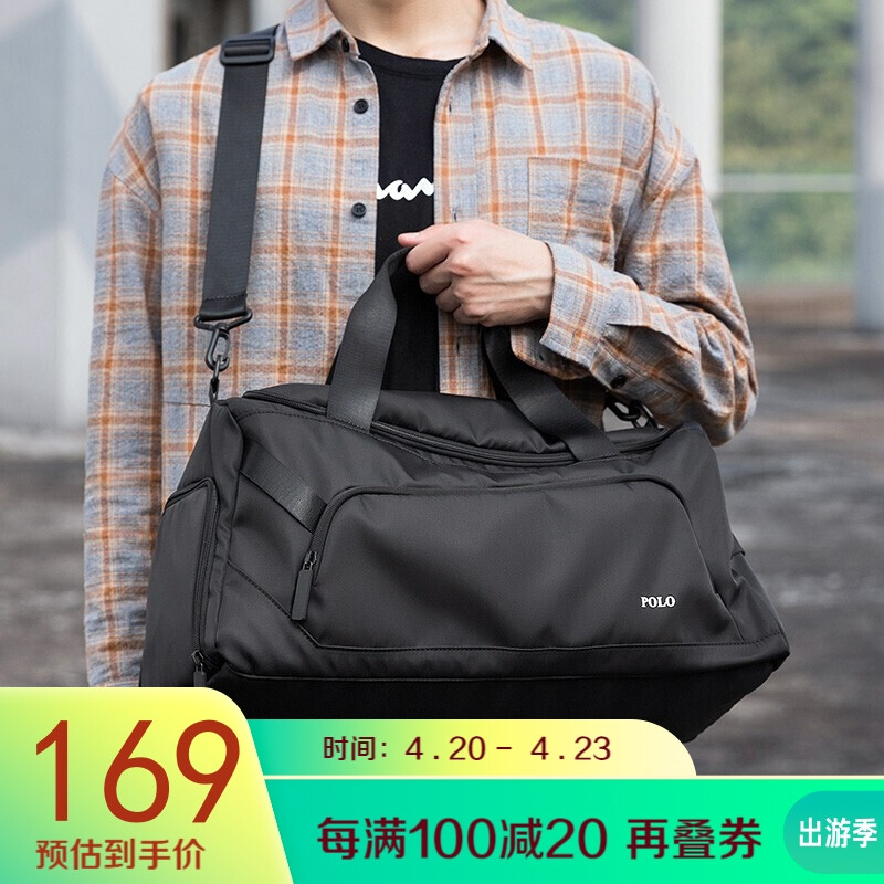 Polo men's travel bag large capacity light luggage bag shoes fitness bag short trip handbag gn043p623j black