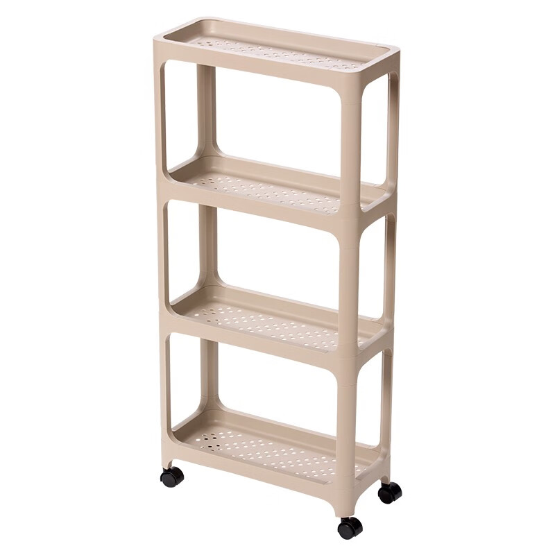 茶花百纳窄边可移动四层置物架客厅阳台厨房置物架 百纳可移动四层置物架绿色（40*18*86.5）