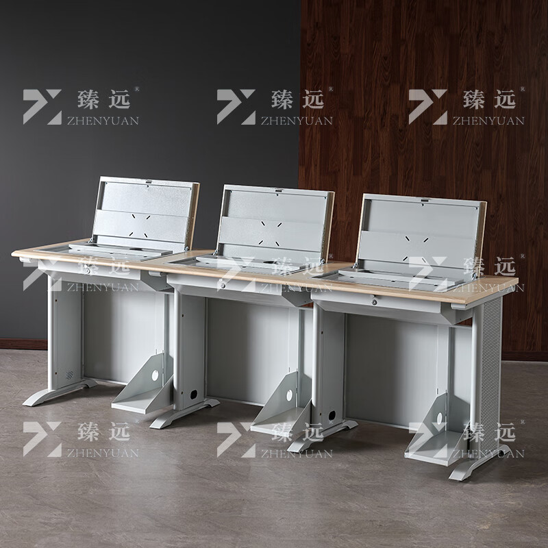 臻远ZY4012421隐藏式翻转电脑桌培训桌办公桌C款三人位