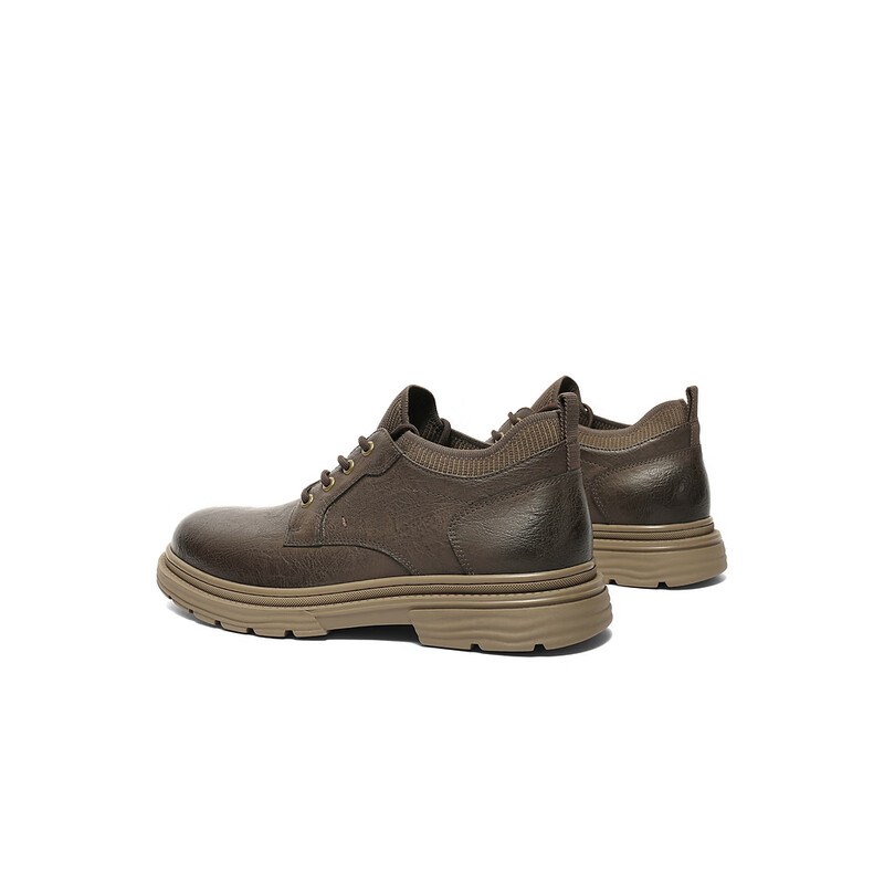 百丽潮搭休闲鞋男2023冬季新商场同款抓纹牛皮户外工装靴D9H40DD3预售 啡色 38