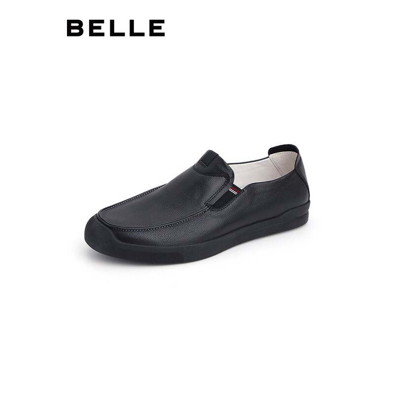 百丽休闲男鞋豆豆鞋男商场同款牛皮舒适单鞋5VW01CM8 黑色 42