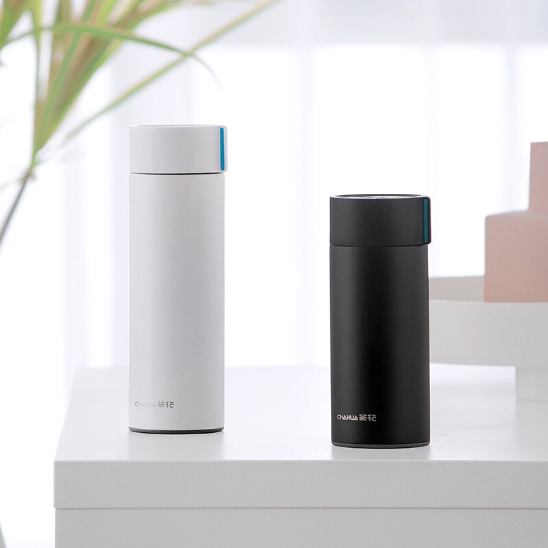 茶花（CHAHUA）不锈钢保温杯男女户外旅行水杯便携防滑学生茶杯时尚茶杯外带 黑色 450ml