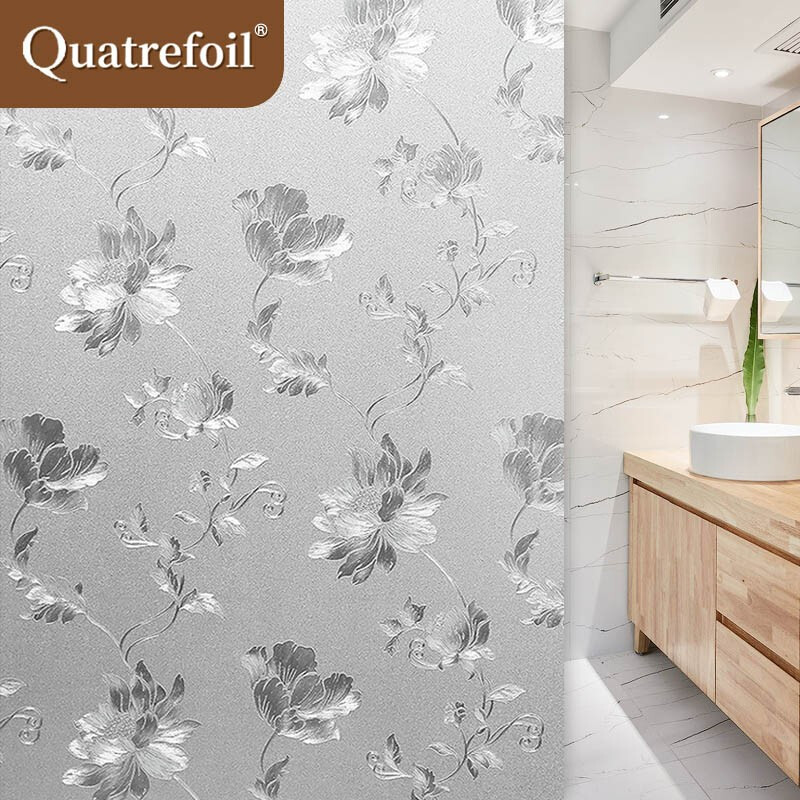 Quatrefoil printed glass sticker frosted glass film glue free self-adhesive electrostatic door and window bathroom transparent opaque window film 60 * 200cm hibiscus flower