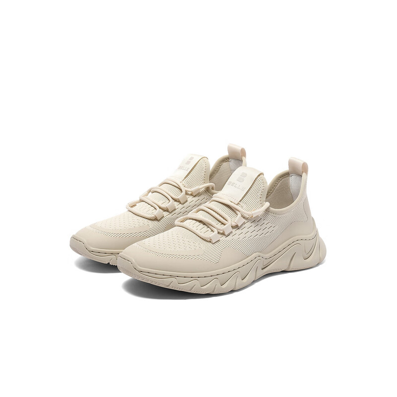 百丽飞织网面运动鞋男2023秋季新款商场同款舒适厚底休闲鞋8AZ01CM3 米色 41