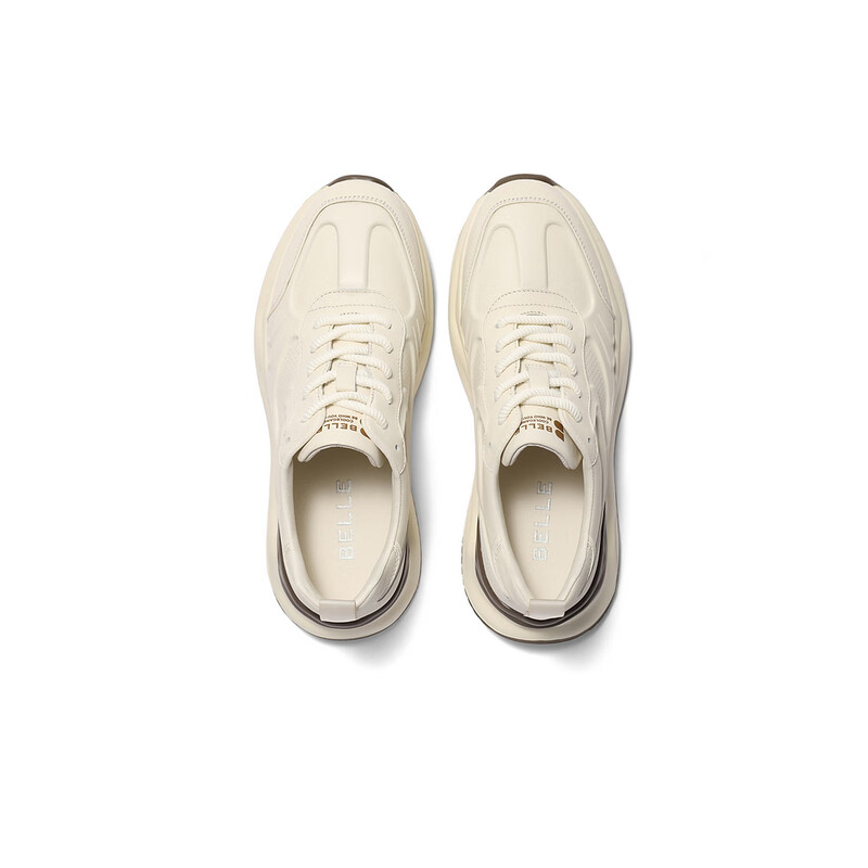 百丽撞色厚底休闲鞋男2023秋季新款牛皮透气跑步鞋运动鞋A1189CM3 白色 38