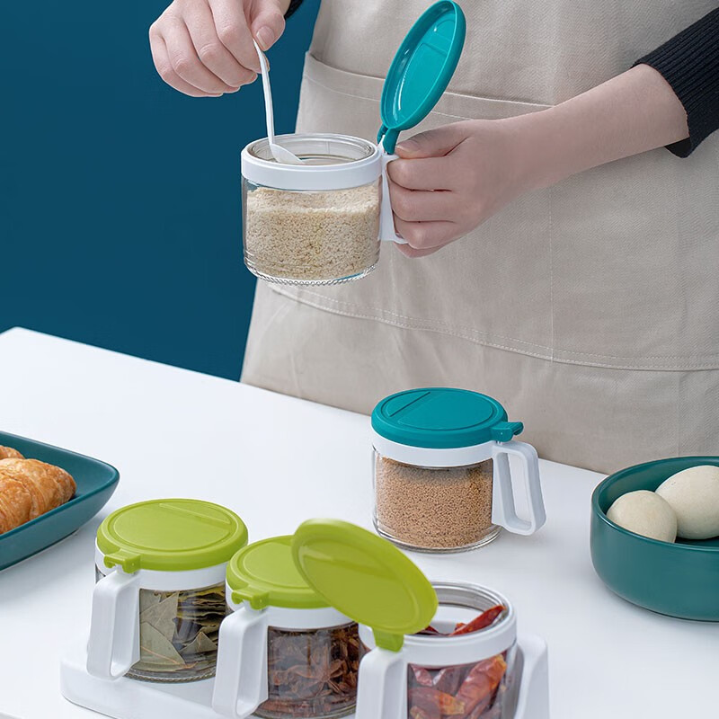 茶花（CHAHUA） 盐罐3组装圆形调味罐300ml佐料盒套装调料罐油壶 颜色随机【4个1组装】+450ml油壶