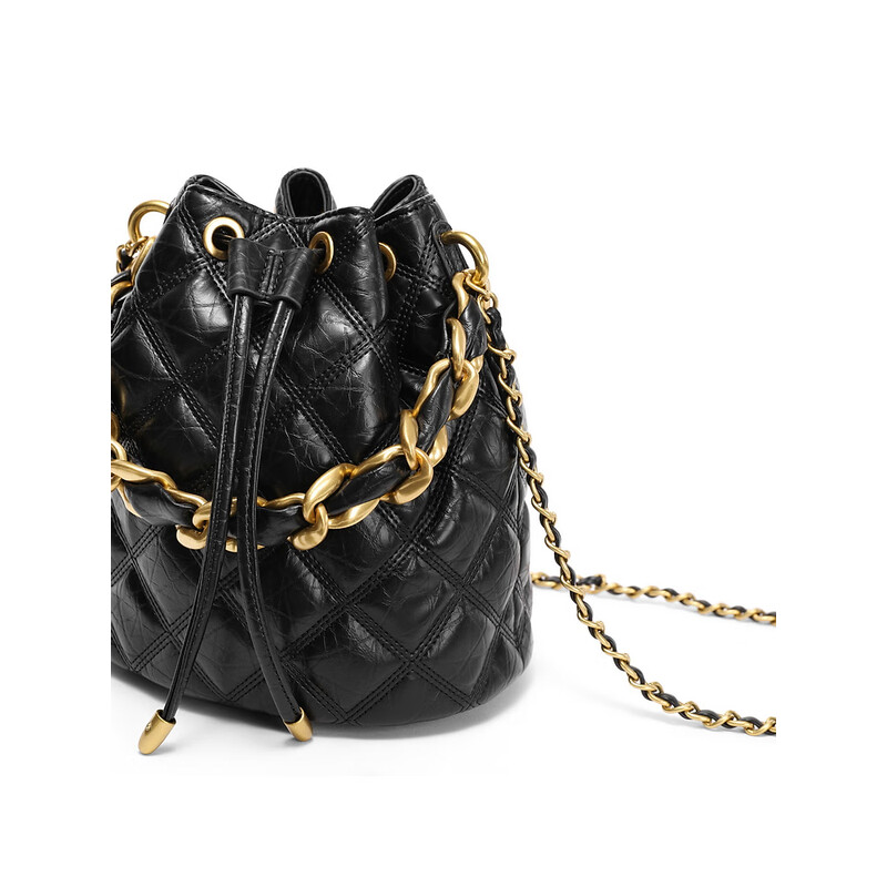 百丽包包2023冬季新款小香风软感休闲单肩斜挎手提水桶包X9217DX3预售 黑色 F