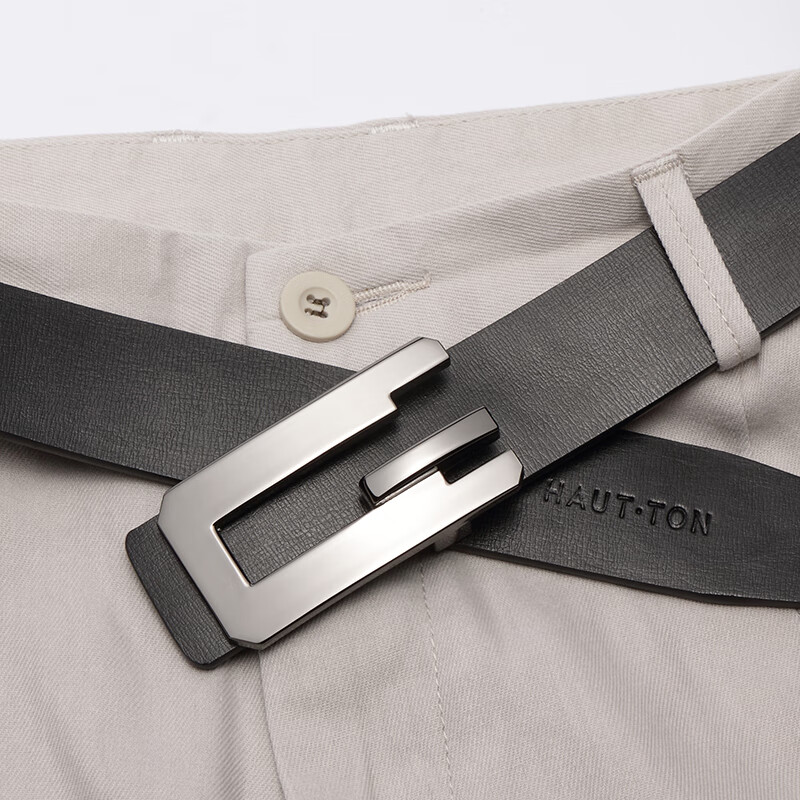 Hautton belt men's belt men's business fashion leisure trend leather smooth buckle automatic buckle trouser belt 917222054 black