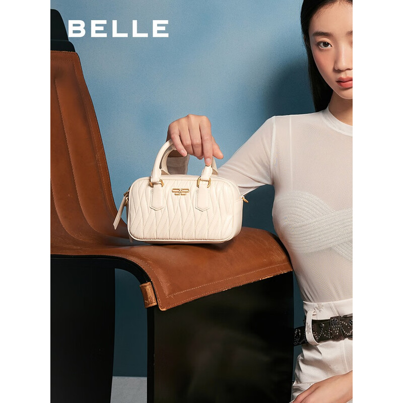 百丽包包女2023秋季新商场同款气质通勤褶皱波士顿包包X6748CX3 米色 F