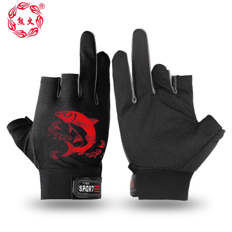 Bear fire Fishing Gloves exposed three fingers in summer breathable, fast drying, sunscreen, antiskid, Luya wear-resistant outdoor riding gloves, fishing gear accessories