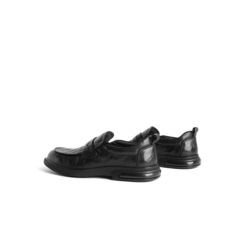 百丽时尚套脚商务鞋男2023冬新牛皮革抓纹质感乐福皮鞋A1295CM3预售 黑色 38