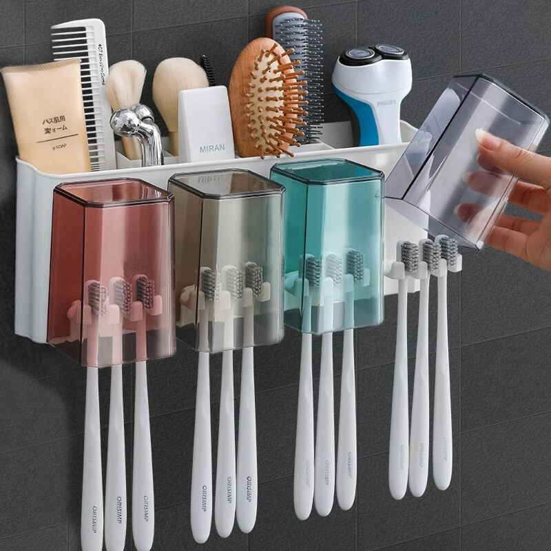 Skillful assistant toothbrush holder mouthwash cup holder washing set bathroom non perforated toothbrush holder toothbrush cup home of four