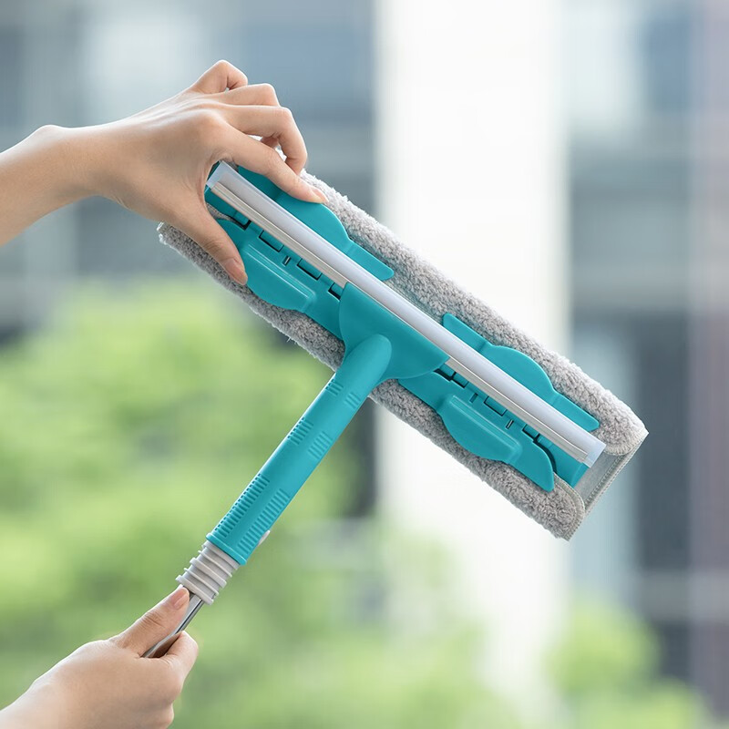 茶花擦玻璃神器双面清洗擦窗器家用伸缩杆窗户刮洗清洁工具 玻璃刮水 升级款【灰色杆1.45米】