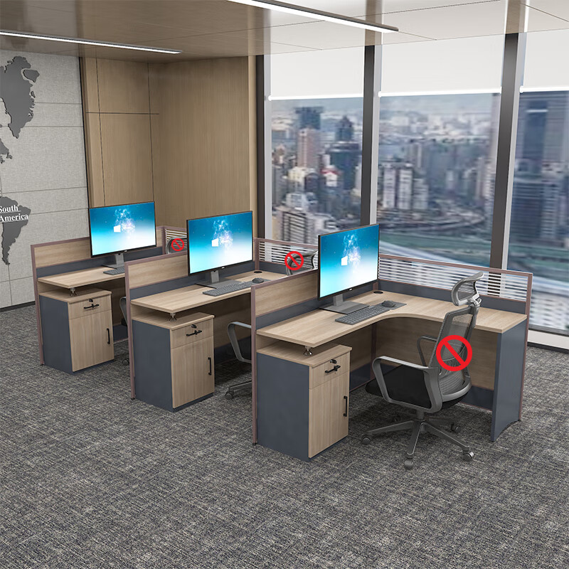 臻远GWD-003职员办公桌屏风办公桌椅组合电脑桌隔断卡座 F型三人位