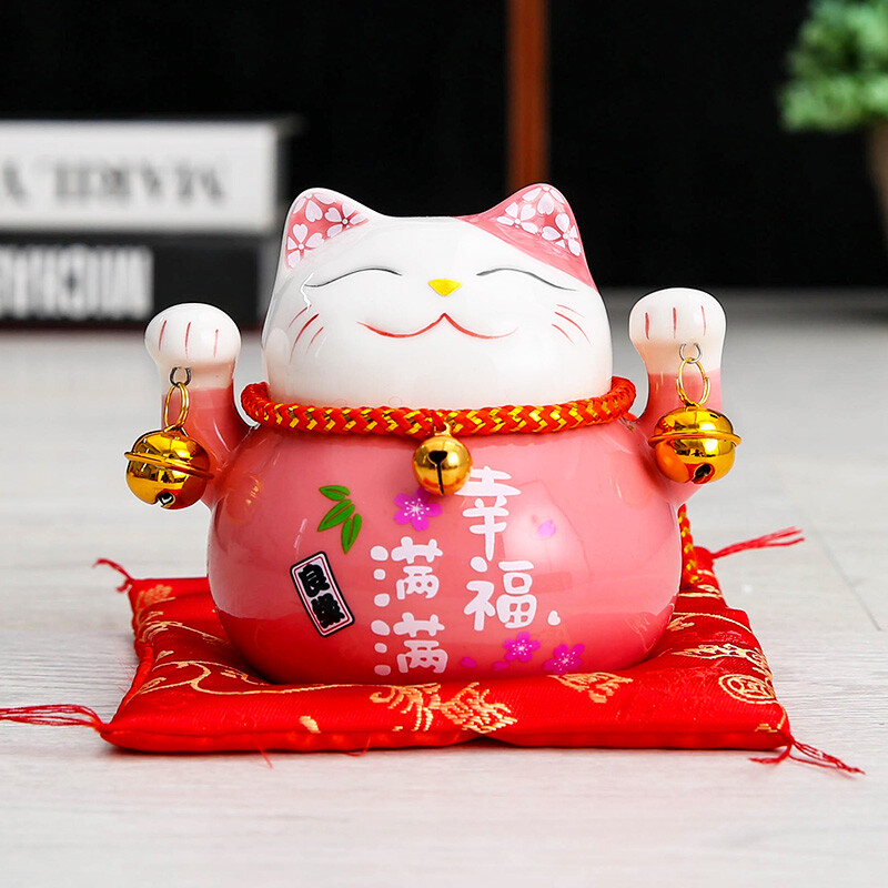 Jinhuo puts the cute version of the Lucky cat's piggy bank full of happiness. The kitten's Pink office is decorated with gifts for his girlfriend's birthday