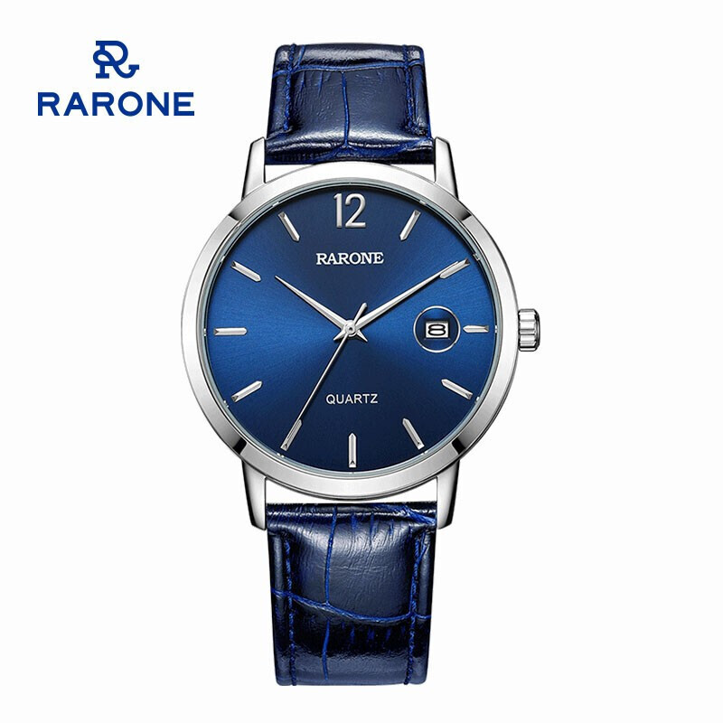 Rarone watch fashion men's quartz watch belt calendar waterproof blue surface blue belt