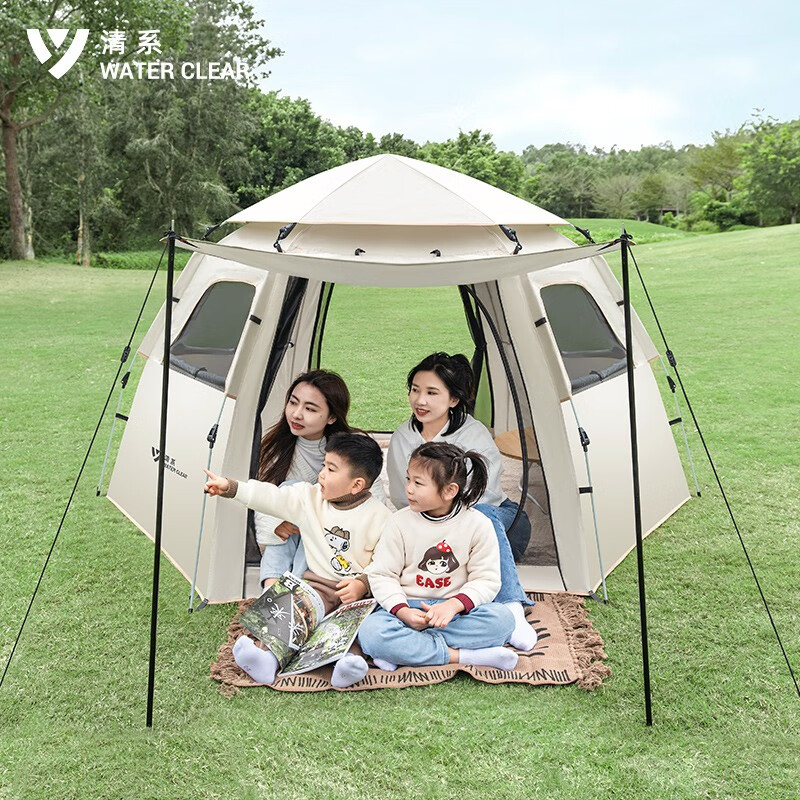 清系帐篷户外六角便携式折叠全自动防晒野餐野营天幕野外沙滩露营装备 （幽庭）六角帐篷
