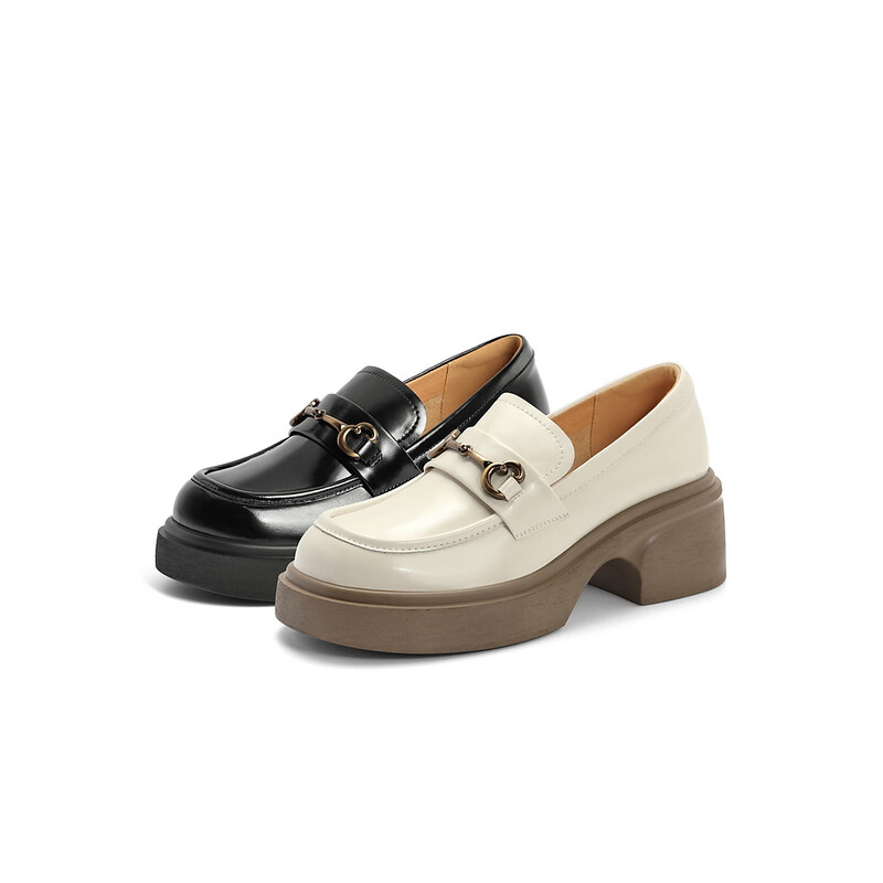 百丽气质通勤乐福鞋女23秋季新款百搭增高厚底单鞋B1534CA3 米色 34