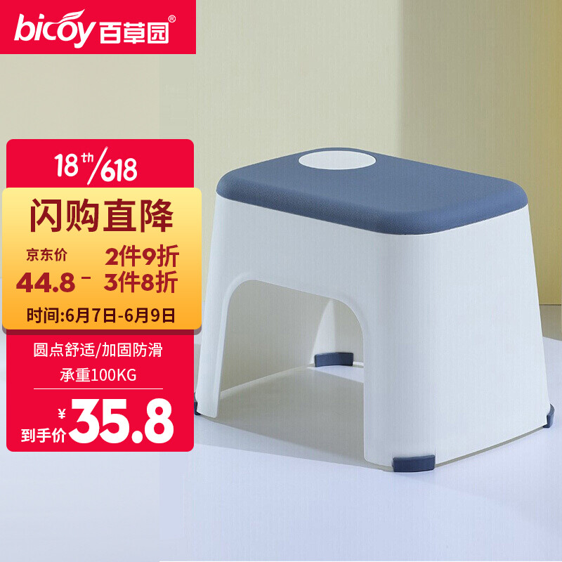BaiCaoYuan stool household plastic stool chair bathroom small stool children's small board stool double color dot stool black blue (height 25cm)