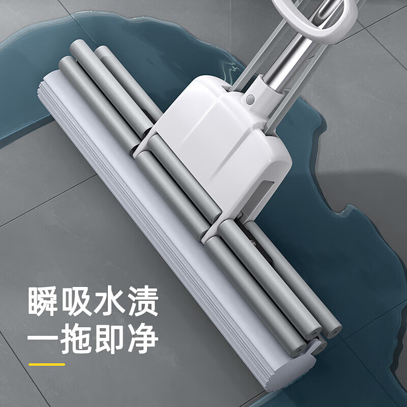 亮晶晶拖把 33CM大号胶棉拖把一键换头海绵吸水拖把滚轮式免手洗2个头