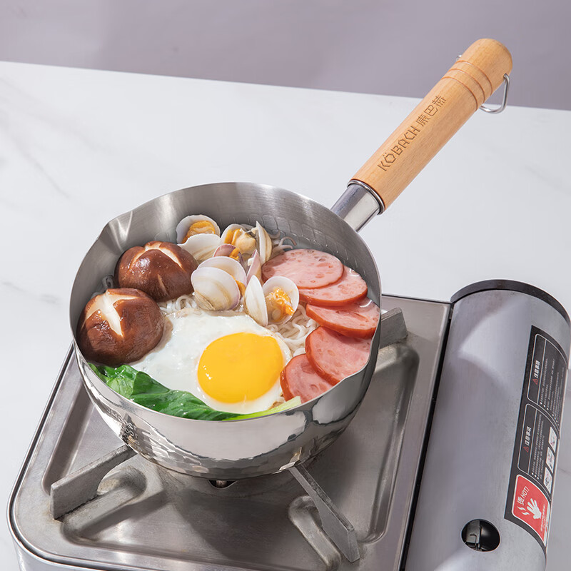 康巴赫304不锈钢不粘轻量雪平锅双导流口炖煮可悬挂带盖18cm不挑炉灶