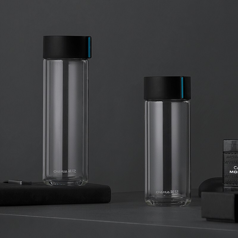 茶花（CHAHUA）欧铂兹*双层抗菌玻璃杯水杯茶杯抗菌水杯 320ml 黑色