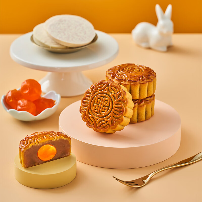 聚春园官方中秋散装单黄红莲月饼奶油香芋蛋黄白莲蓉广式豆沙老式五仁 单黄红莲月饼60g*3