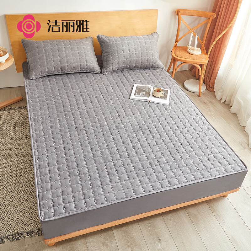 洁丽雅（Grace）床笠可水洗加厚夹棉床罩床单防尘罩 防滑床垫保护套 灰色 1.8米床