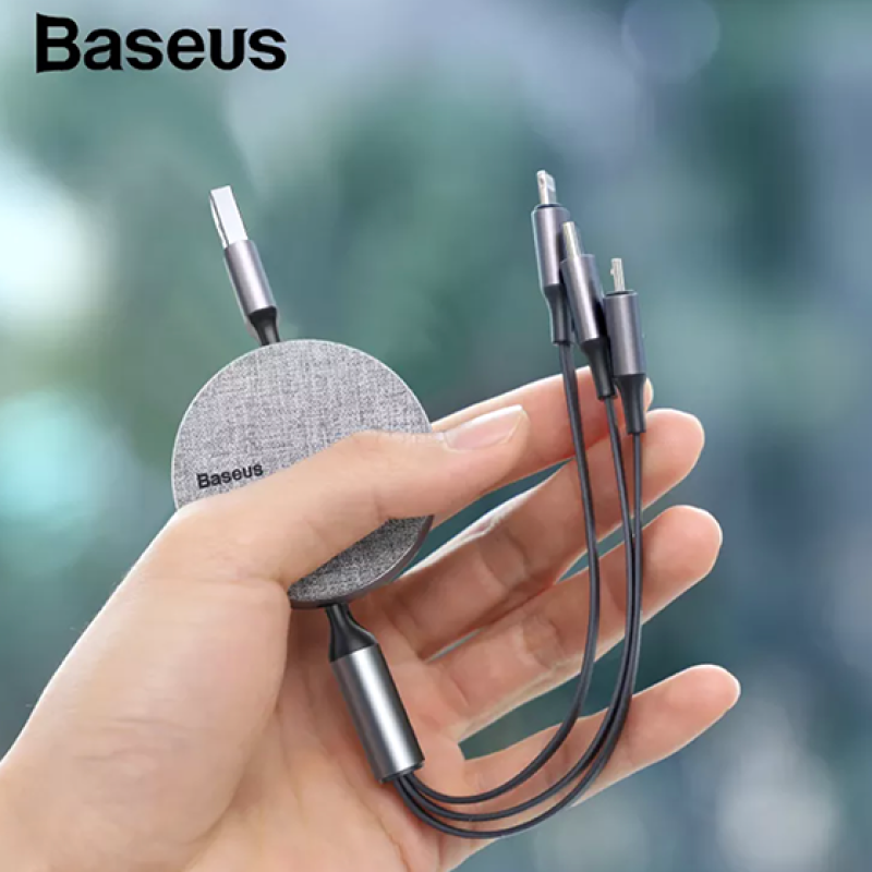Beisi three in one data cable Apple Android type-C universal one drag three iphonexs max / XR / 8plus / Xiaomi / Huawei flat panel telescopic mobile phone charger cable 1.2m