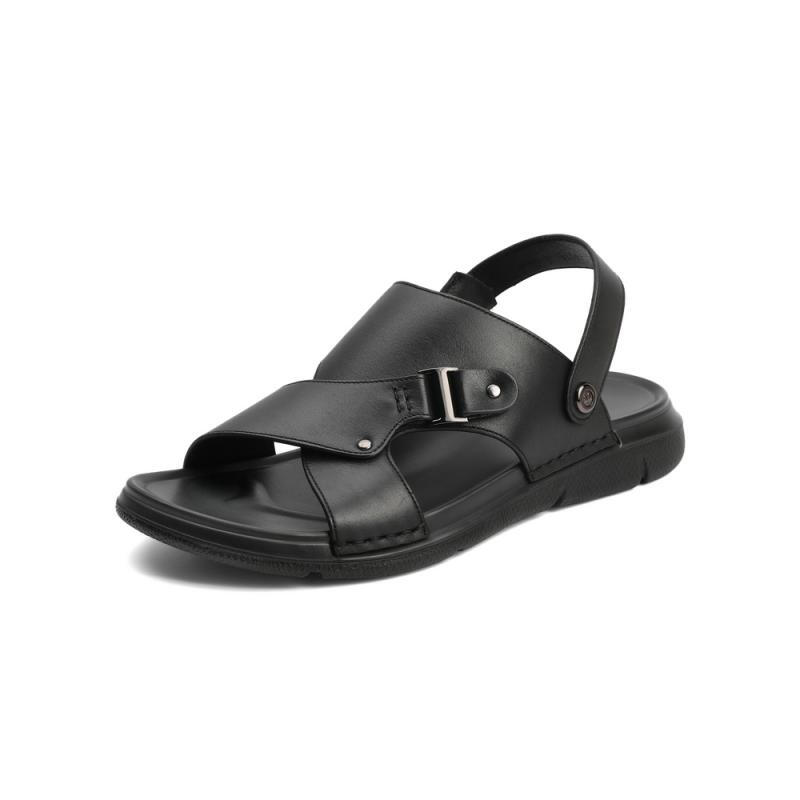 百丽休闲凉鞋男商场同款牛皮凉拖两穿沙滩鞋7PE01BL2 黑色 42