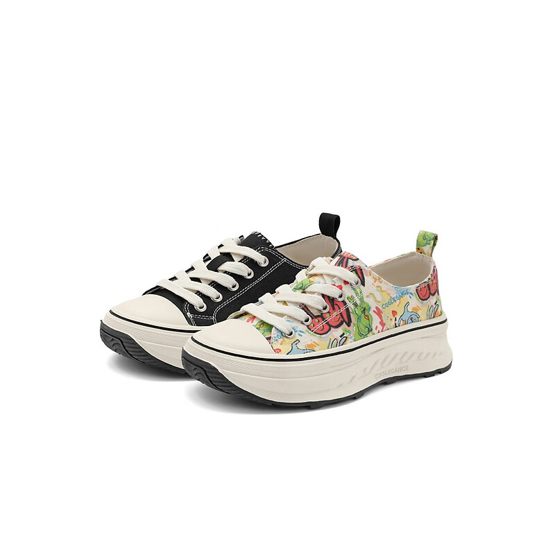 百丽童鞋厚底增高帆布鞋2023秋季新商场同款透气舒适低帮鞋81230C83 黑色 30