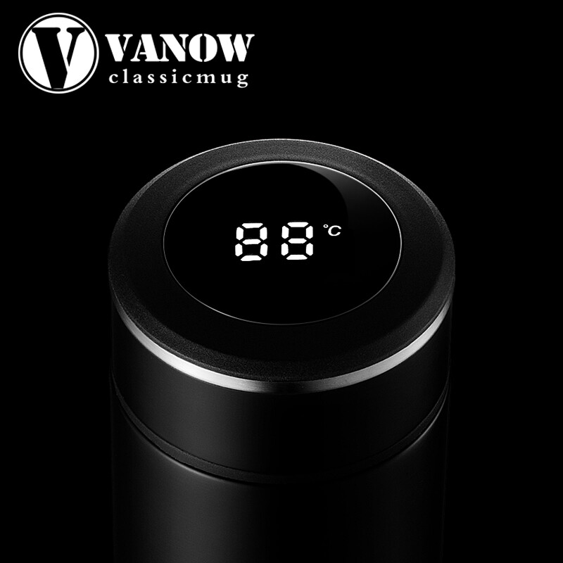 Vanow intelligent thermos cup men's and women's 316 stainless steel tea cup students' outdoor portable high-grade customized water cup 500ml gentleman black