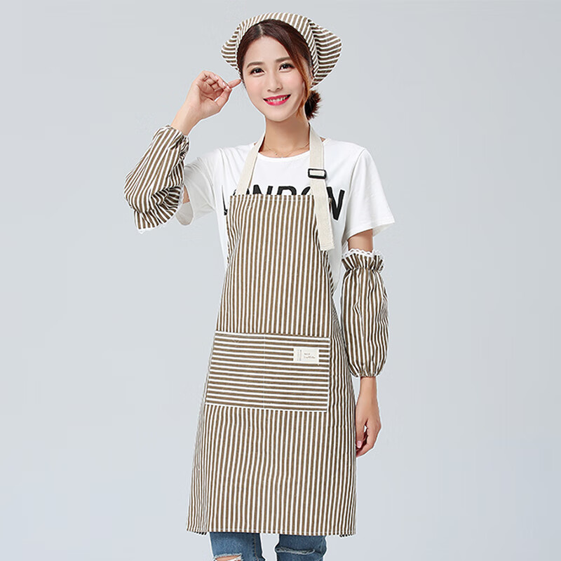Jinghui Sichuang jh0804 Korean fashion suit apron antifouling kitchen oil proof waterproof durable striped apron women's household cloth apron sleeve head cover three piece set