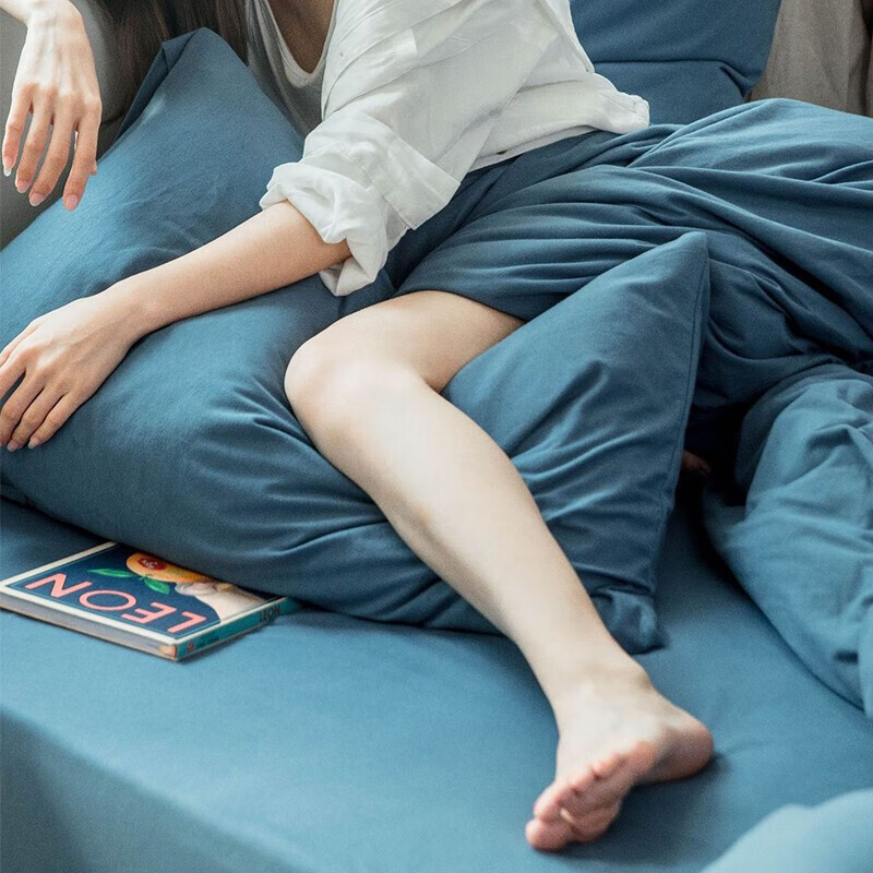 三极户外（Tri-polar）TP2982 居家床上用品天竺棉日式单色床单被罩枕套三件套 1.2米床 床单款 海蓝色