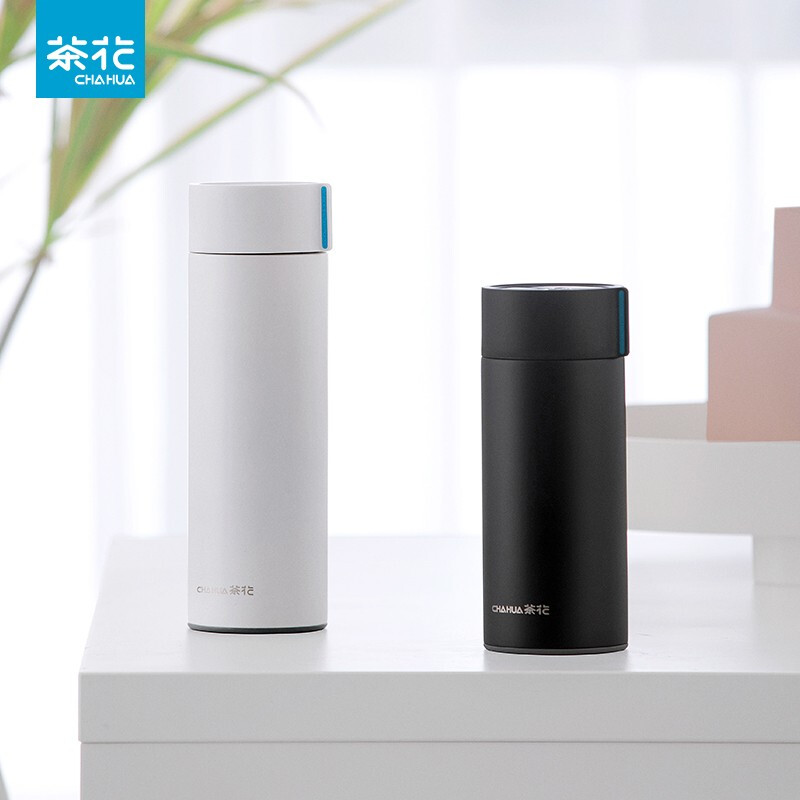茶花（CHAHUA）不锈钢保温杯男女户外旅行水杯便携防滑学生茶杯时尚茶杯外带 黑色 450ml