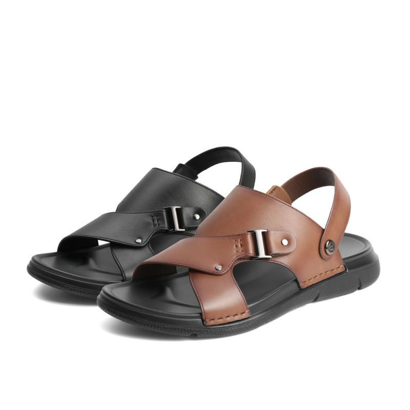 百丽休闲凉鞋男商场同款牛皮凉拖两穿沙滩鞋7PE01BL2 黑色 42