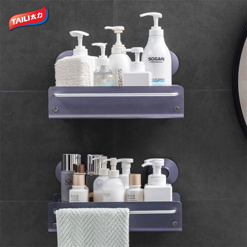 Taili toilet rack non perforated bathroom kitchen storage space aluminum wall hanging rack with towel bar bathroom supplies suction cup storage rack