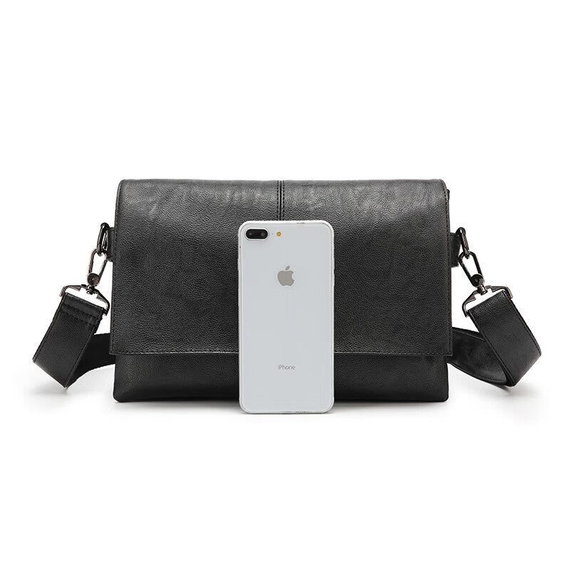 恒源祥（HYX）男包小牛皮单肩包男斜挎包休闲信封包男士包包背包小包商务公文包 黑色