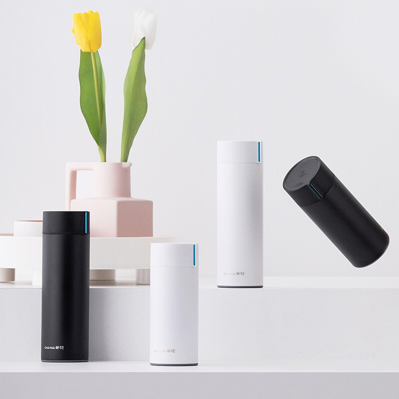 茶花（CHAHUA）不锈钢保温杯男女户外旅行水杯便携防滑学生茶杯时尚茶杯外带 黑色 450ml