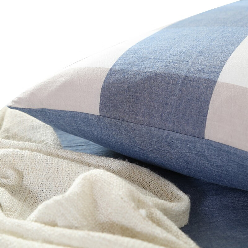 三极户外（Tri-polar）TP2980 床上用品日式无印风格水洗棉格子三件套 床单款 1.2米床 蓝大格