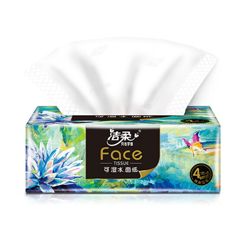 洁柔抽纸 油画Face加厚4层100抽面巾纸*6包(L号 触感柔软 可湿水)