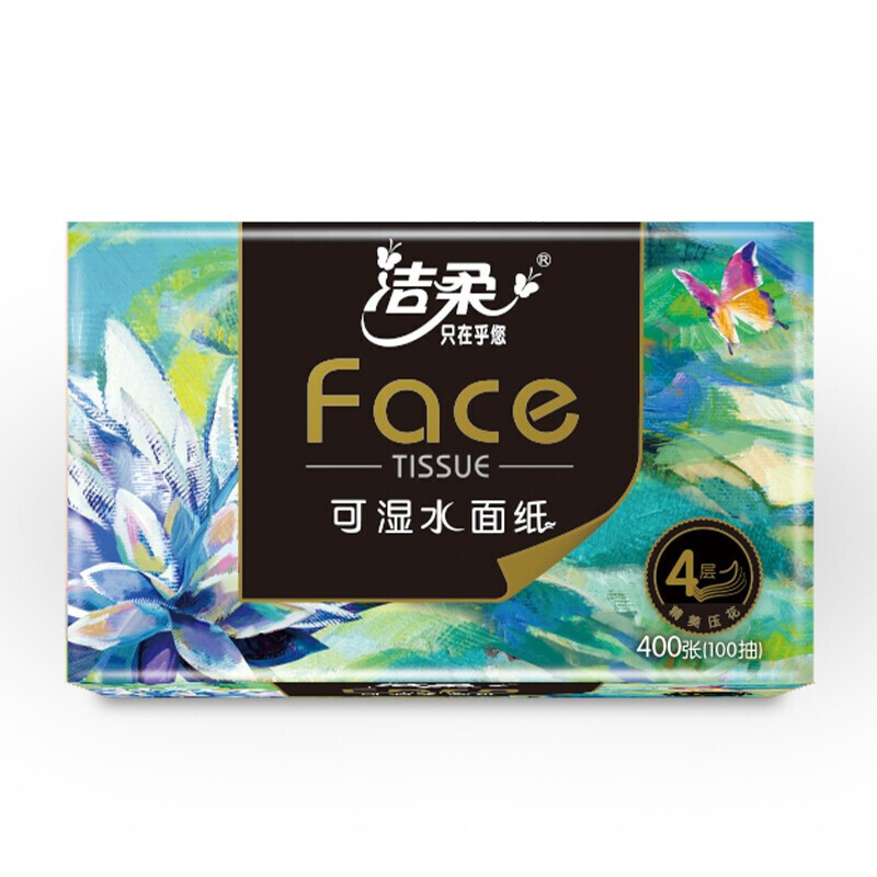 洁柔抽纸 油画Face加厚4层100抽面巾纸*6包(L号 触感柔软 可湿水)