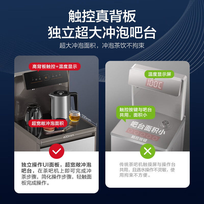 美的（Midea）茶吧机饮水机家用办公室京东小家智能背板下置式桶装水多功能触控大屏立式温热型YR1622S-X极光