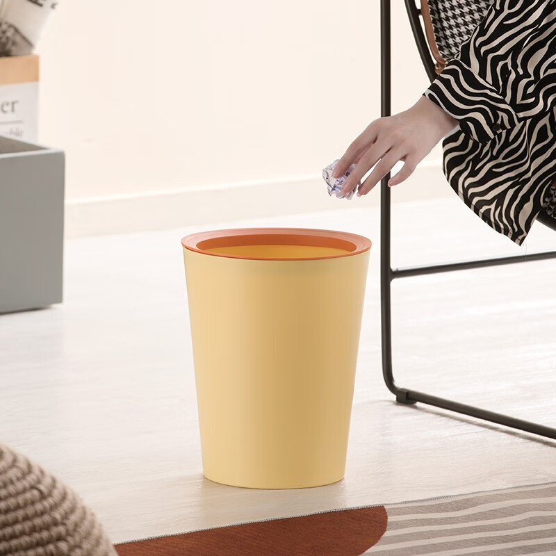 茶花垃圾桶家用客厅轻奢大容量2023新款厨房卧室卫生间高颜值无盖 2只装【橄榄绿+淡黄色】-8.5L