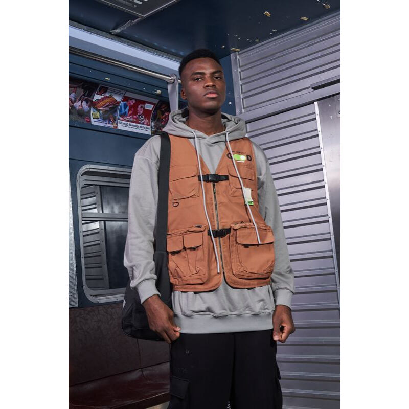 Men's multiple pocket cargo waistcoat Brown CF100024