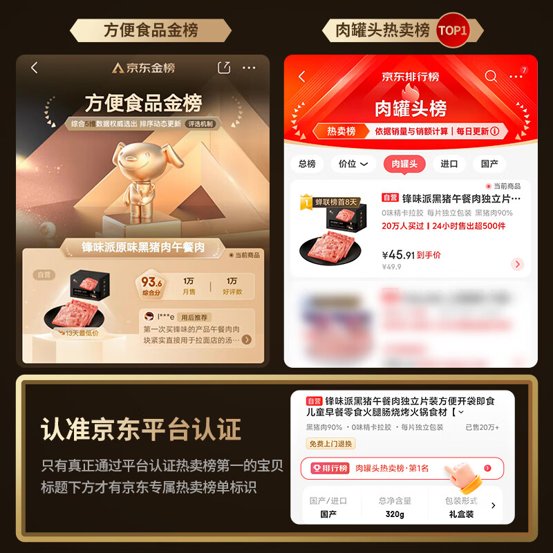 锋味派锋味派黑猪午餐肉独立片装方便开袋即食儿童早餐零食火腿肠火锅 【单盒装】原味黑猪午餐肉*1 通用