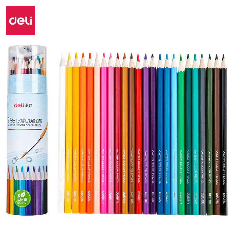 Deli 24 color barrel water-soluble color pencil water-soluble color lead set (with pencil sharpener) 68130