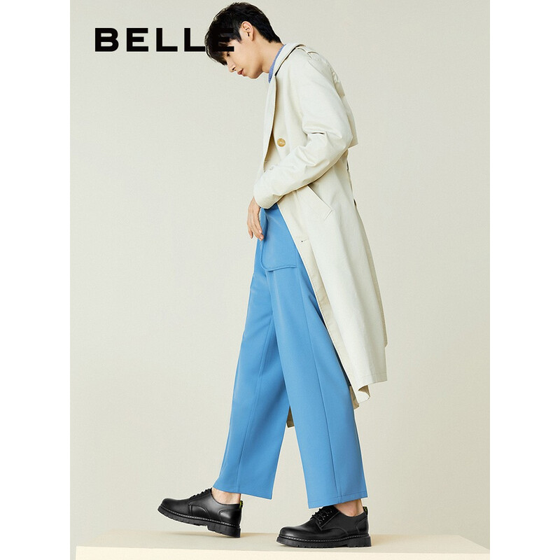 百丽牛皮商务休闲皮鞋男百搭马丁鞋子橡胶底86181CM0 黑 42