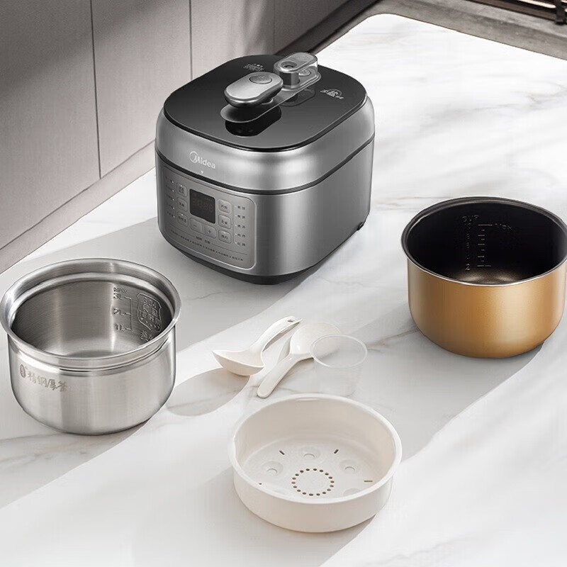 美的（Midea） 少盐提鲜压力锅电压力锅高压力锅不锈钢/不粘内胆智能调压一锅双胆WiFi互联 线下同款 MY-C643G（6L不锈钢+不粘内胆)